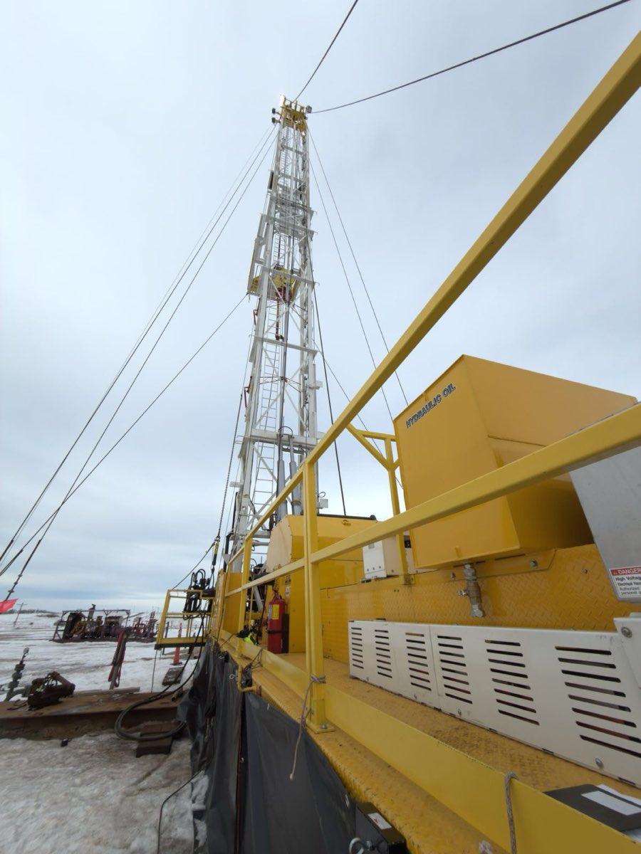 Rig deck and mast during a North Dakota winter service trip