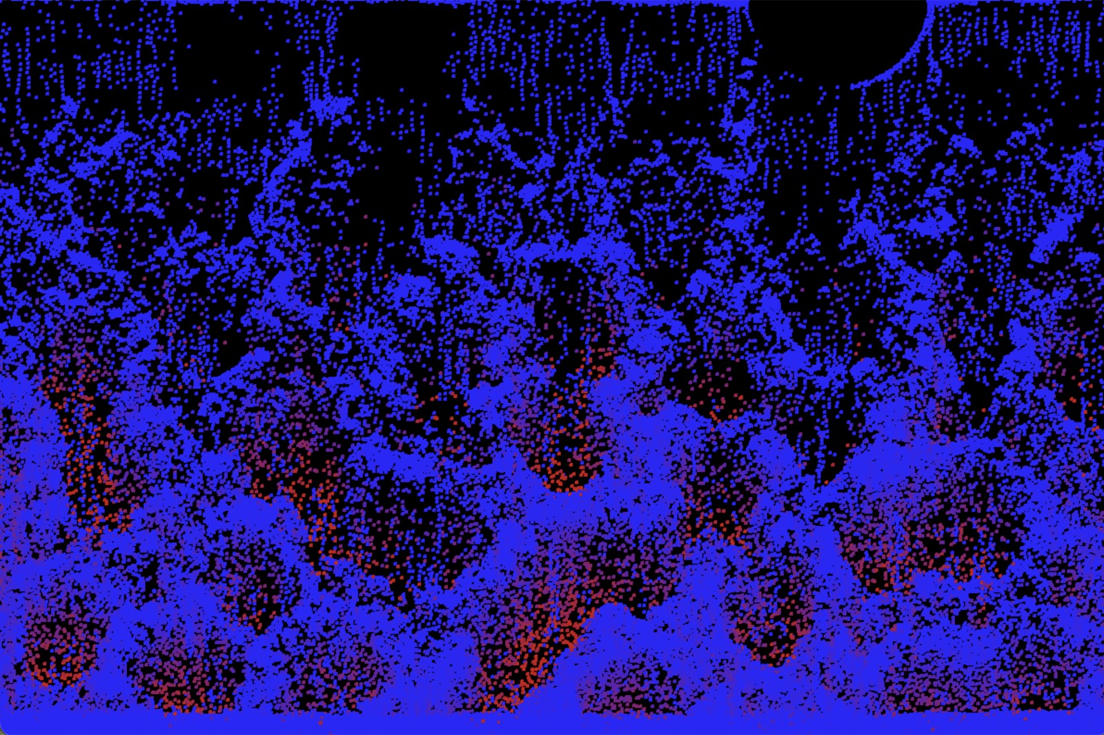 Thousands of particles settling under gravity